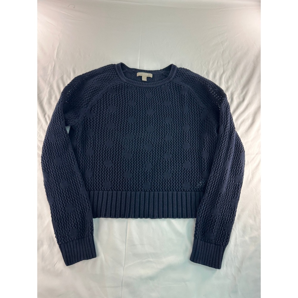 Banana Republic Navy Blue Cotton Popcorn Knit Polka Dot Crewneck Sweater Large